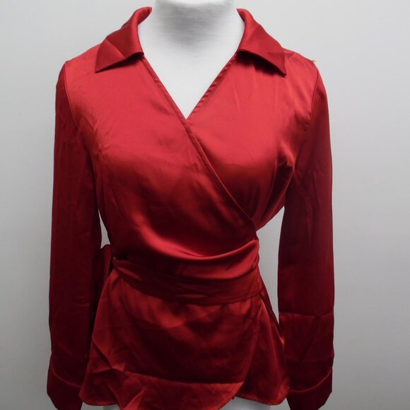 Vintage Grace Karin Red V-neck Wrap Blouse Women S - Picture 2 of 4